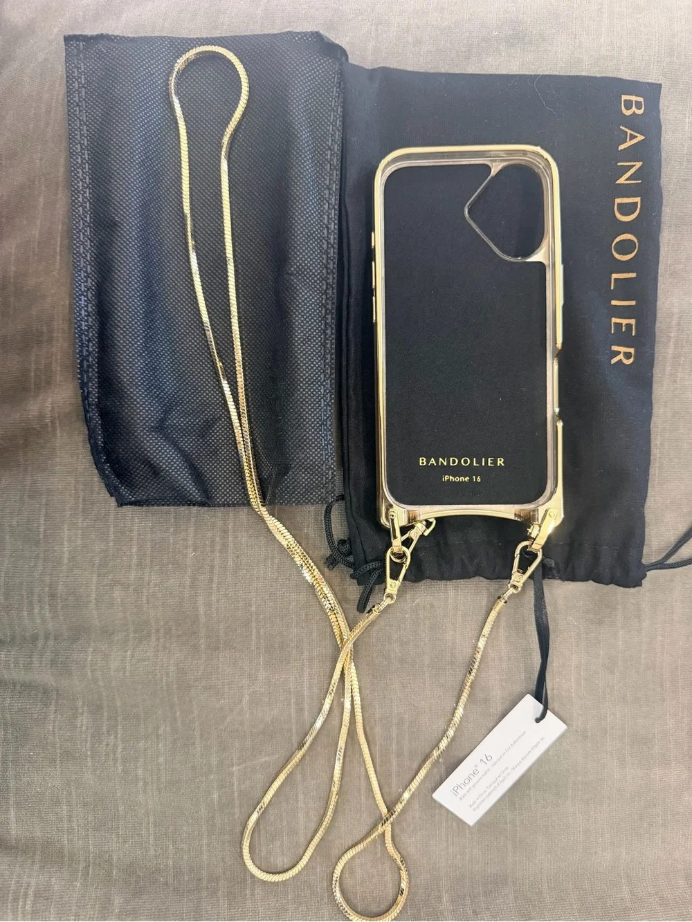 Bandolier Cream Croc Crossbody Phone Case with Gold Chain